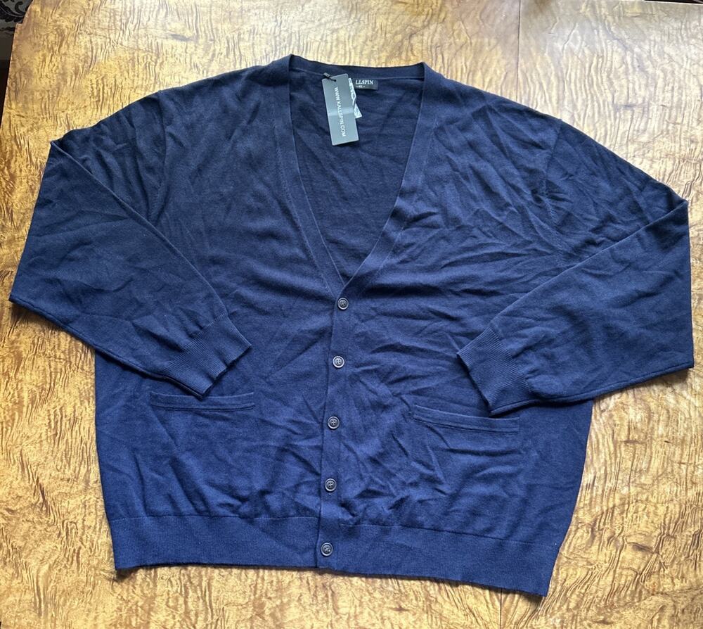 NEW KALLSPIN Cashmere Wool Blend Men 4XL Knit Cardigan Blue V-Neck Button Down